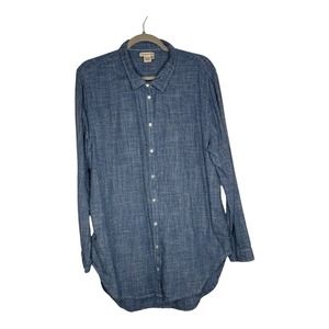 Carbon2Cobalt Button Down Tunic Shirt Chambray Cotton Soft Womens Size XL Blouse